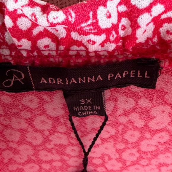 New Adrianna Papell Floral Print Ruffle Neck 3/4 Sleeve Blouse size 3X Red/White - Picture 2 of 8